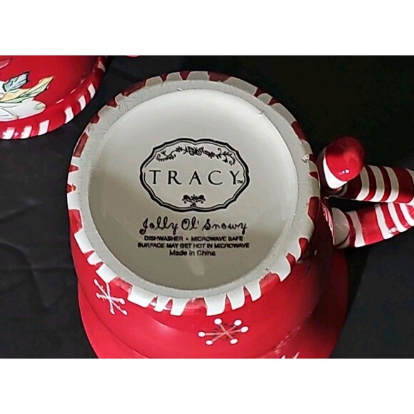 2 TRACY PORTER Christmas JOLLY OL' SNOWY Coffee Cocoa Mugs Cup Red-White Snowman - Picture 5 of 6